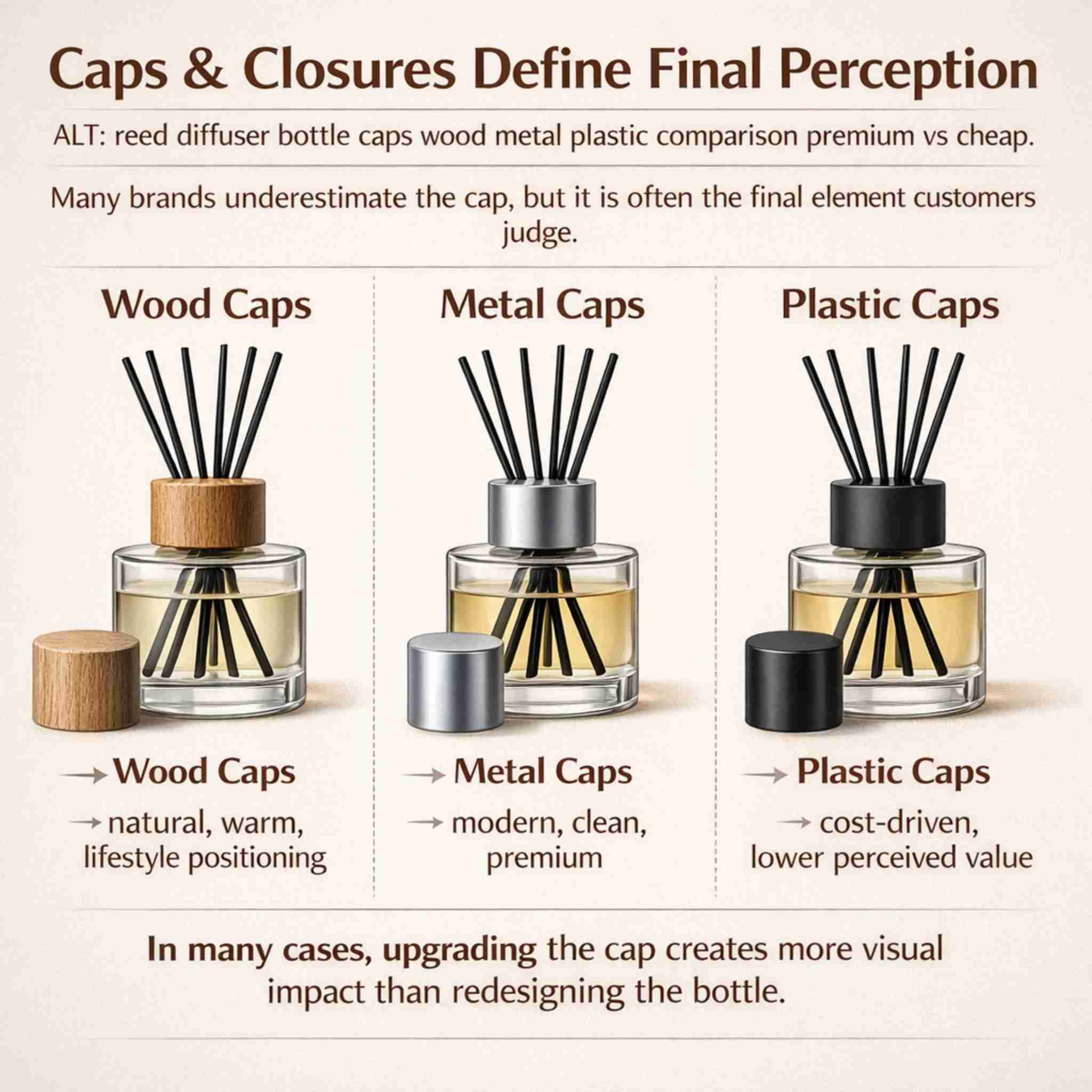 reed diffuser bottle caps wood metal plastic comparison premium vs cheap