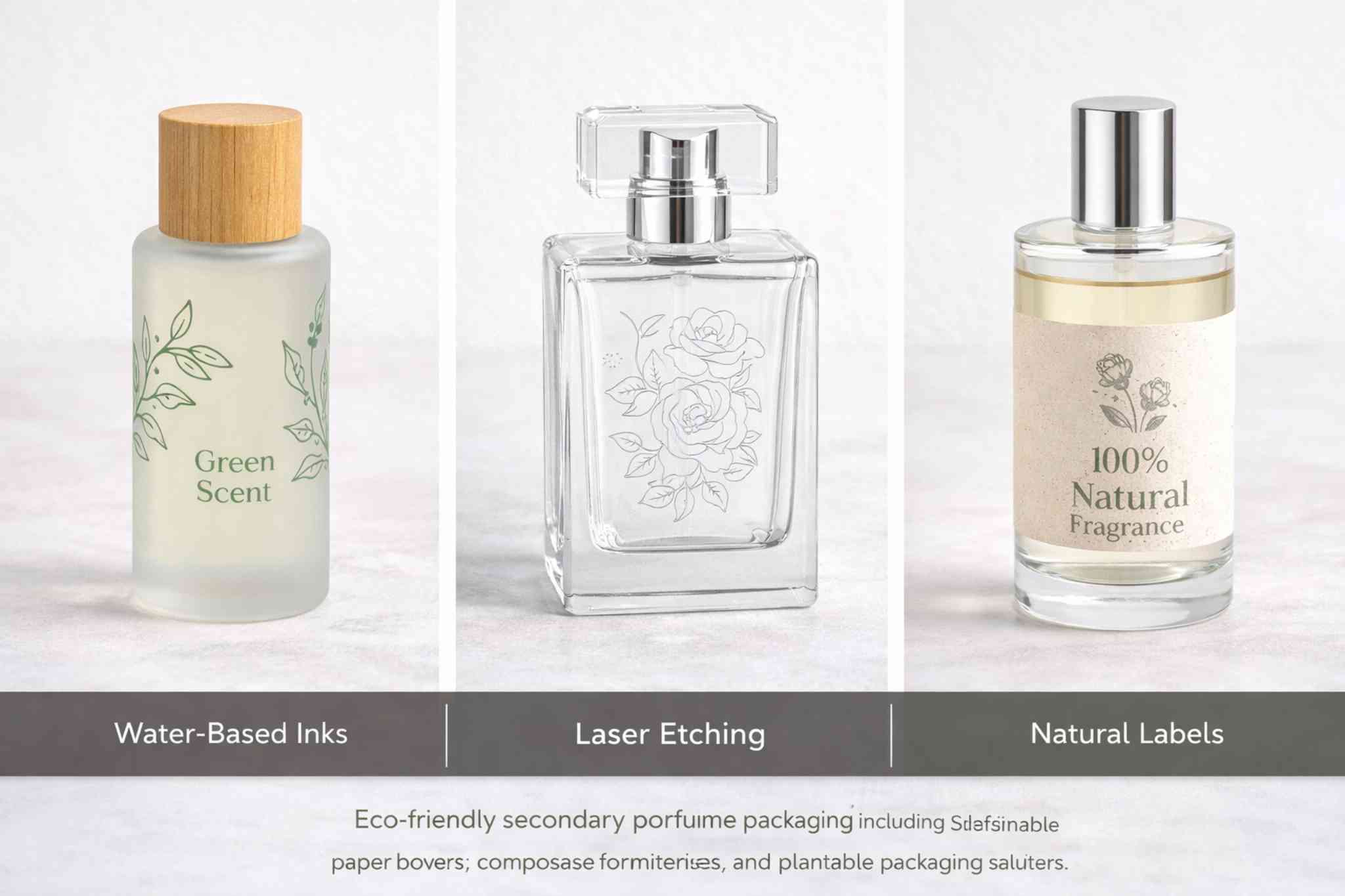 sustainable perfume bottle decoration techniques screen printing laser engraving water based ink eco friendly design