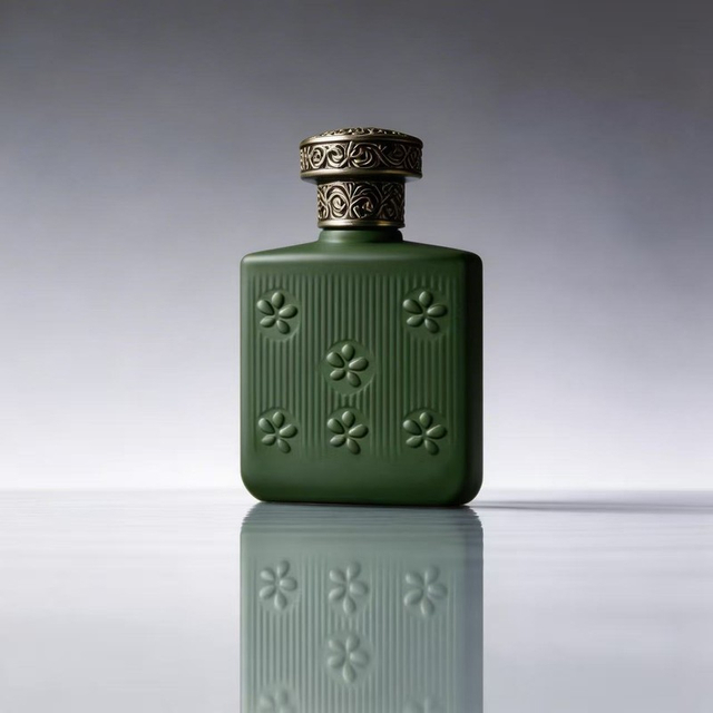 TB23 80ml Square Embossed Glass Perfume Bottle – Luxury Frosted Green Fragrance Bottle