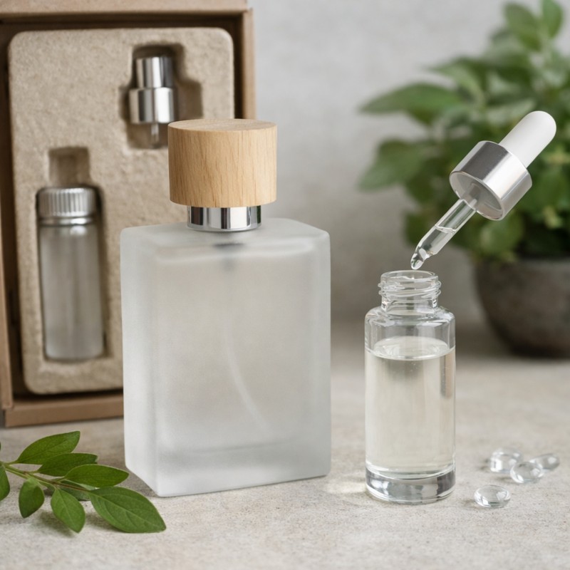 eco friendly frosted glass perfume bottle with refillable pump for luxury packaging